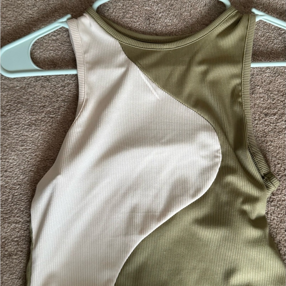 SHEIN Olive and Cream Ribbed Top